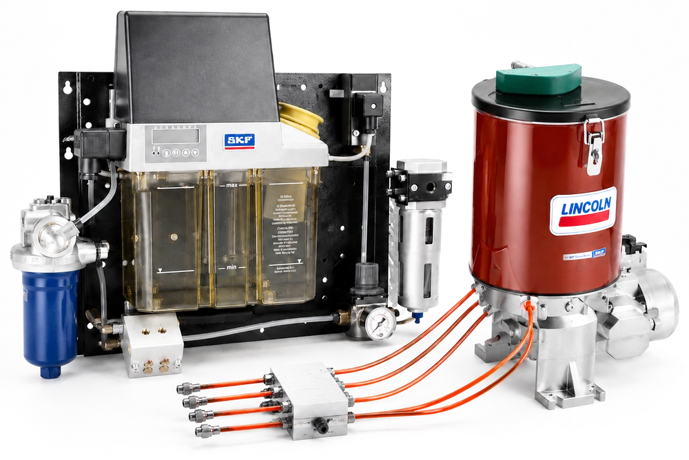 Sistema de lubricación centralizada SKF y bomba Lincoln con distribuidor progresivo