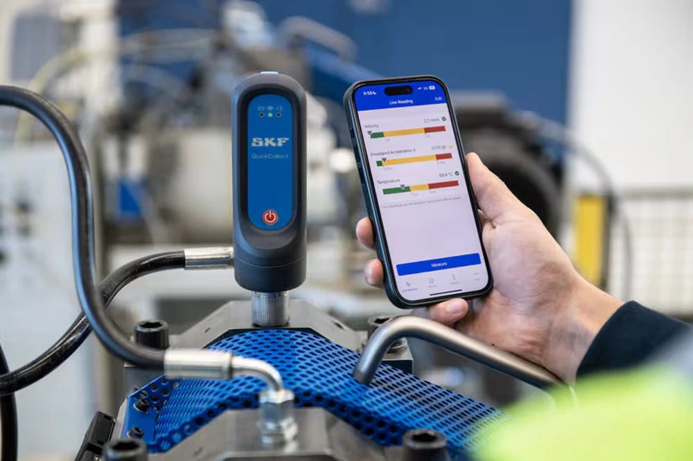 Medición de vibraciones con SKF QuickCollect y visualización de datos en la app móvil